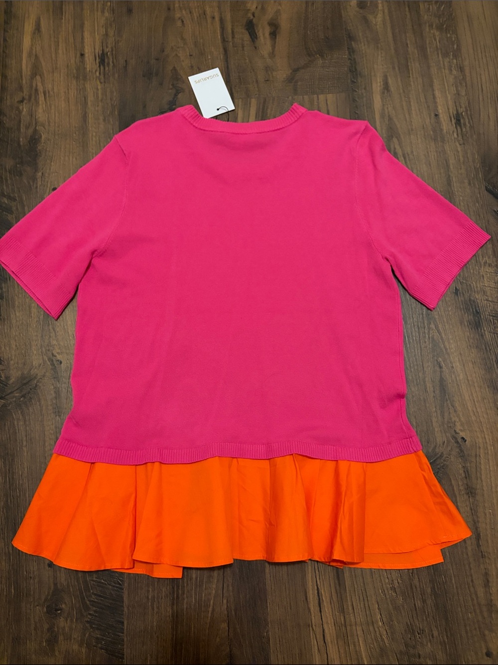 NWT Sugarlips Hot Pink Top with Bright Orange Ruffle Hem - Picture 12 of 13